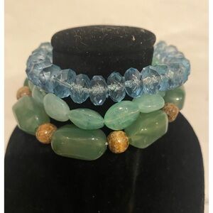 H M Blue and green beaded stretch fashion
bracelets set of 3 Beaded Bracelets